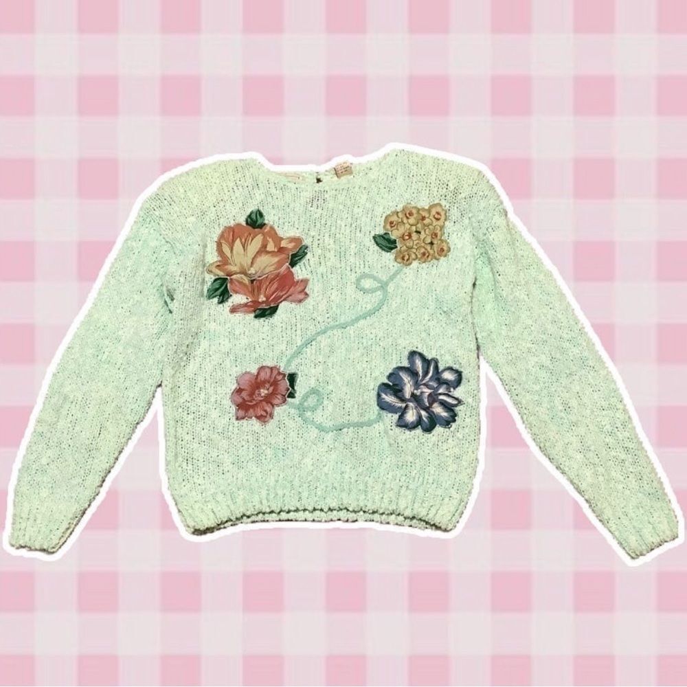 Vintage 90s Green Patchwork Bloomcore Fairy‎ Cottagecore Patchwork Sweater L